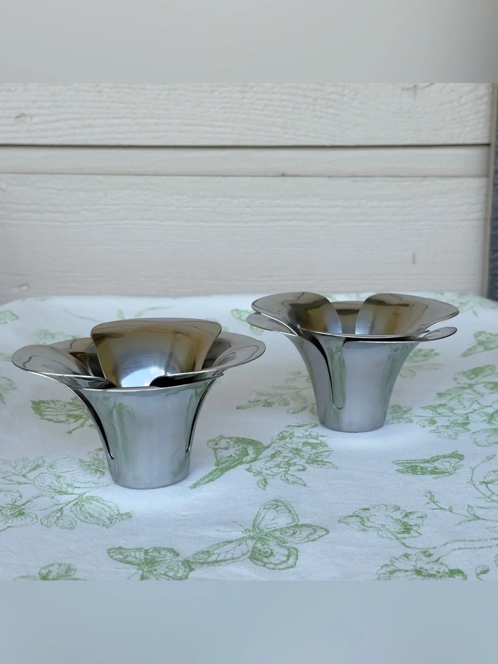 Vintage 2 Pairs of Ikea Stillhet Silver tone Tea Light Holders, Botanica /Floral